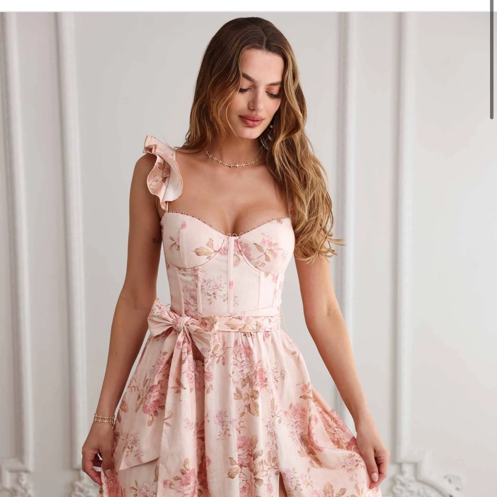 V Chapman The Vera Dress in Peach Tapestry NWT